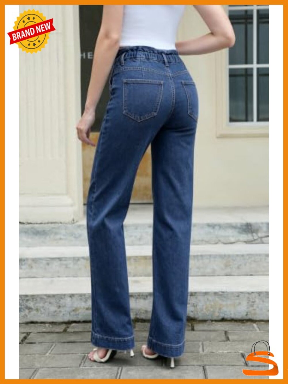 Wide Leg Jeans High Waisted Elastic Waist Drawstring Baggy Denim Pants with - Picture 3 of 6